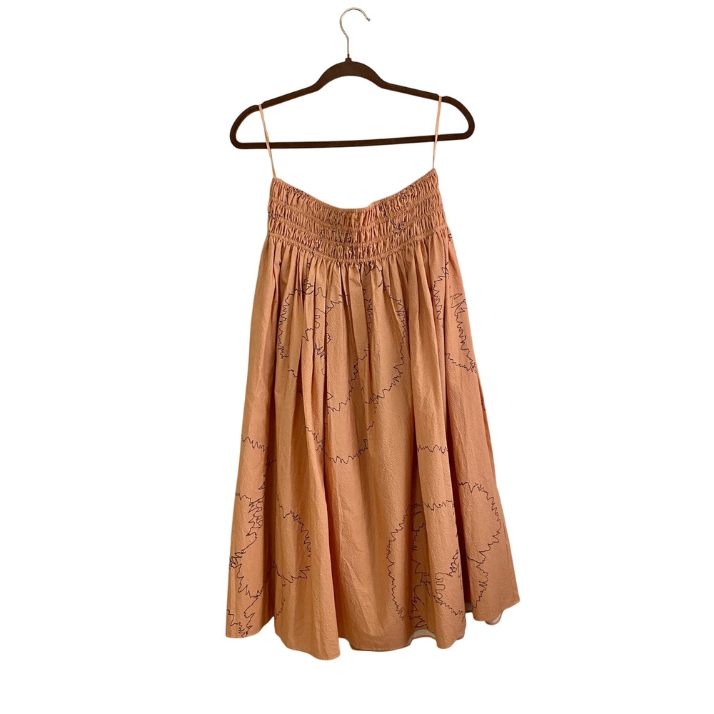 COS Smocked Seersucker Cotton Midi Skirt Apricot Peach US 10